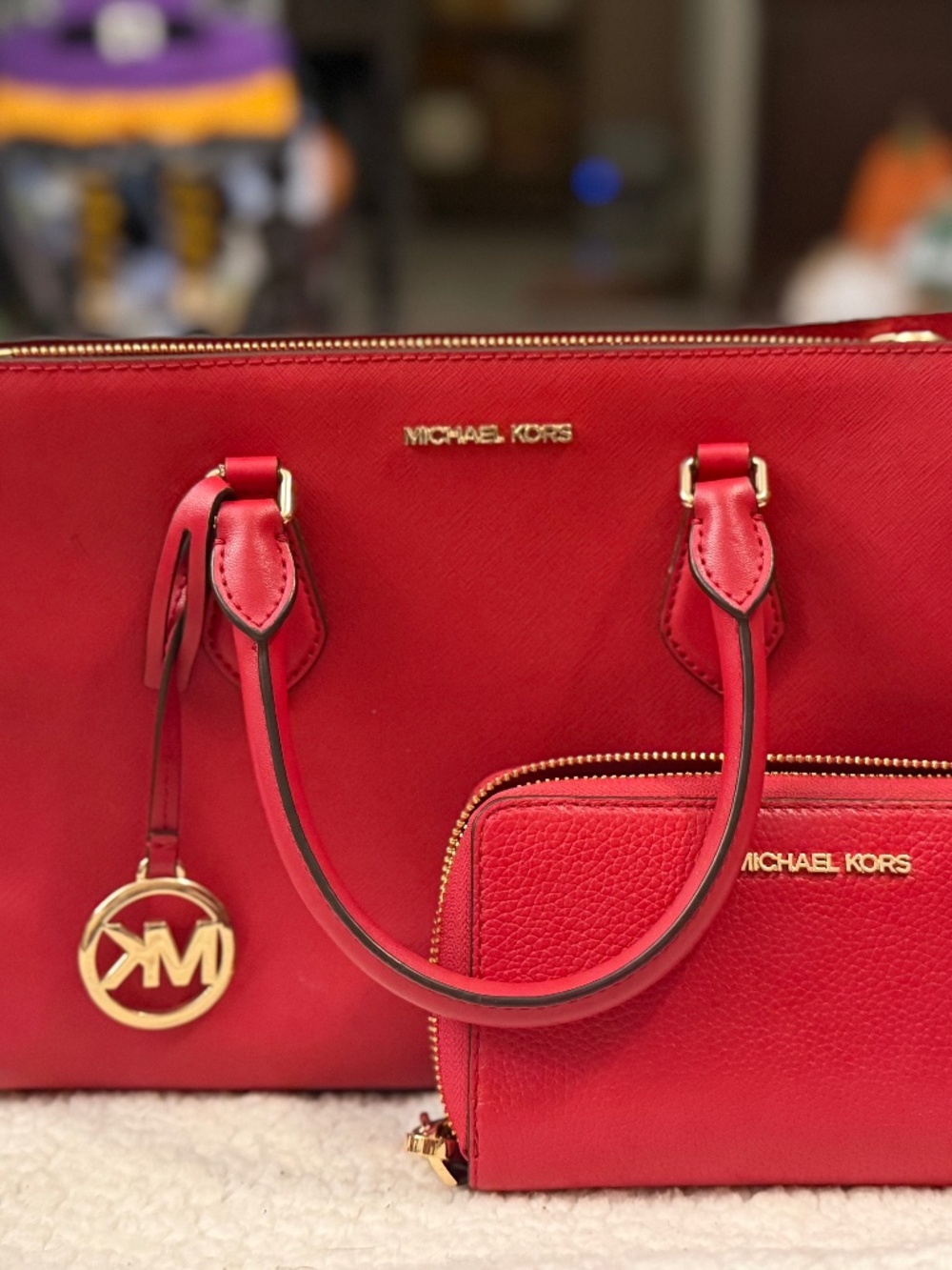 Michael Kors red purse and wallet
